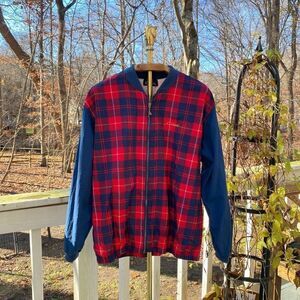Vintage 90s Catalina Navy Blue Red Plaid Windbreaker